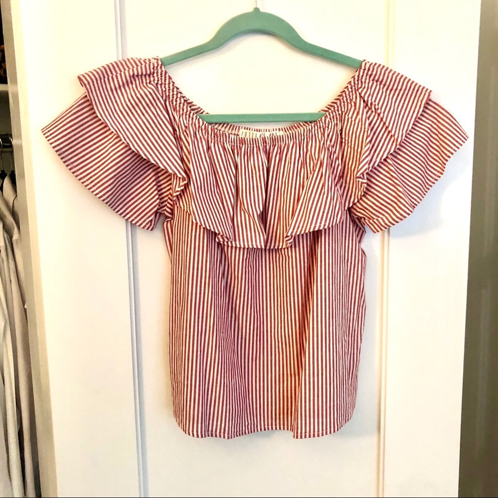 Striped Off Shoulder Top -Potter’s Pot Red & White
